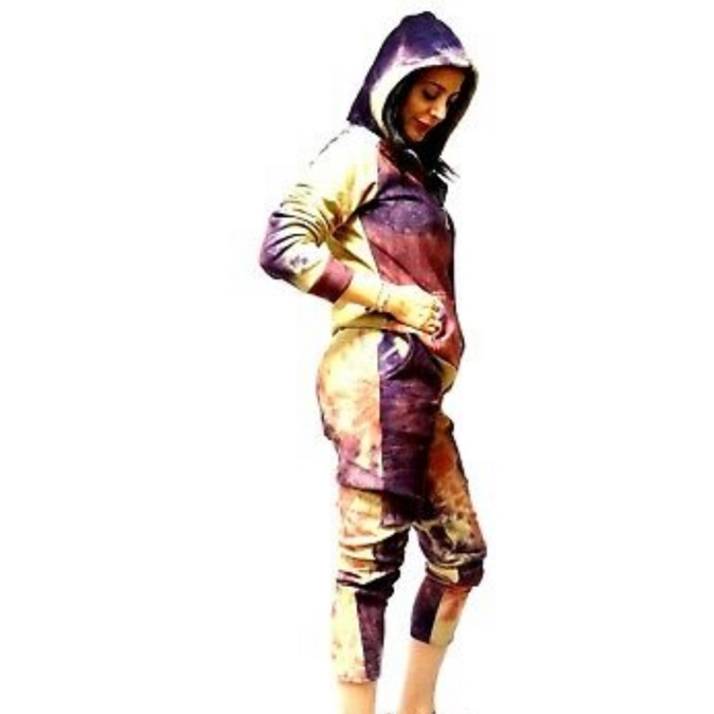 2 PCS Hooded Sweatshirt Tie-dye Pants Set Y6939-10